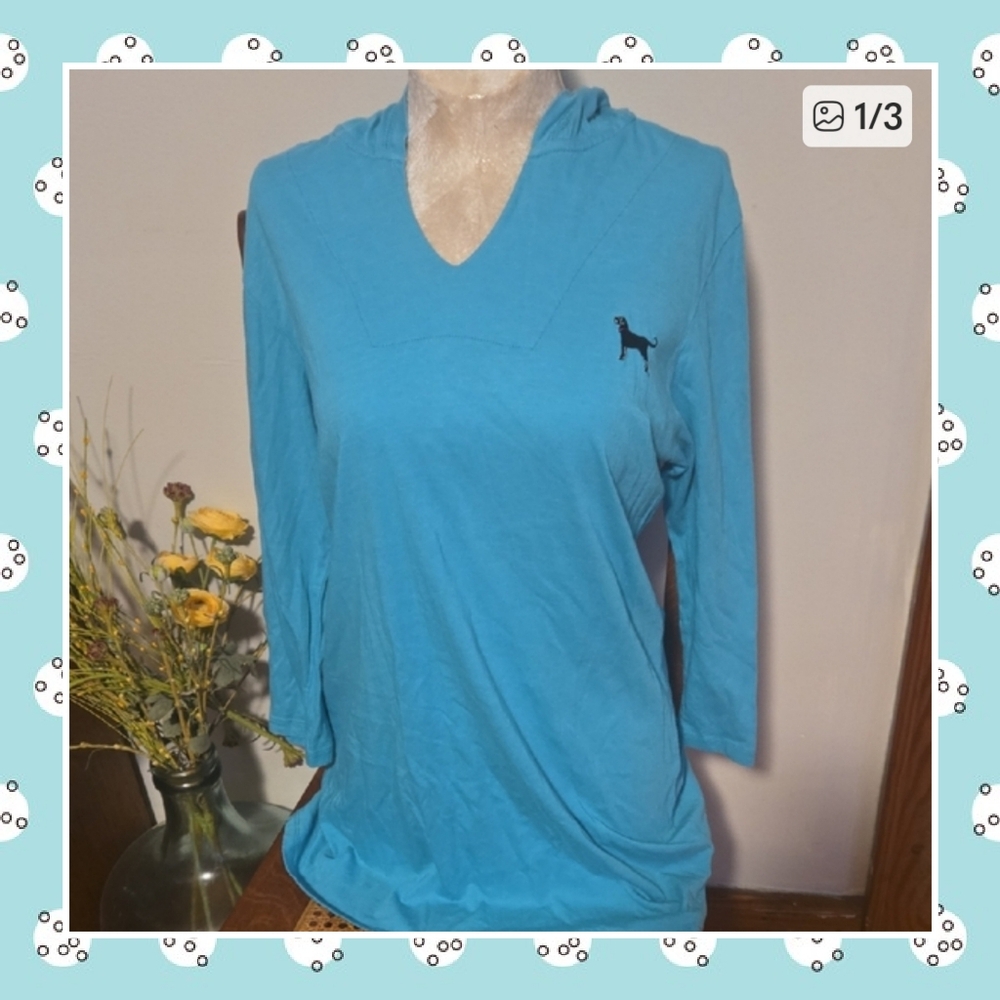 The Black Dog Turquoise Women's Hoodie with Embroidered Logo Size Small